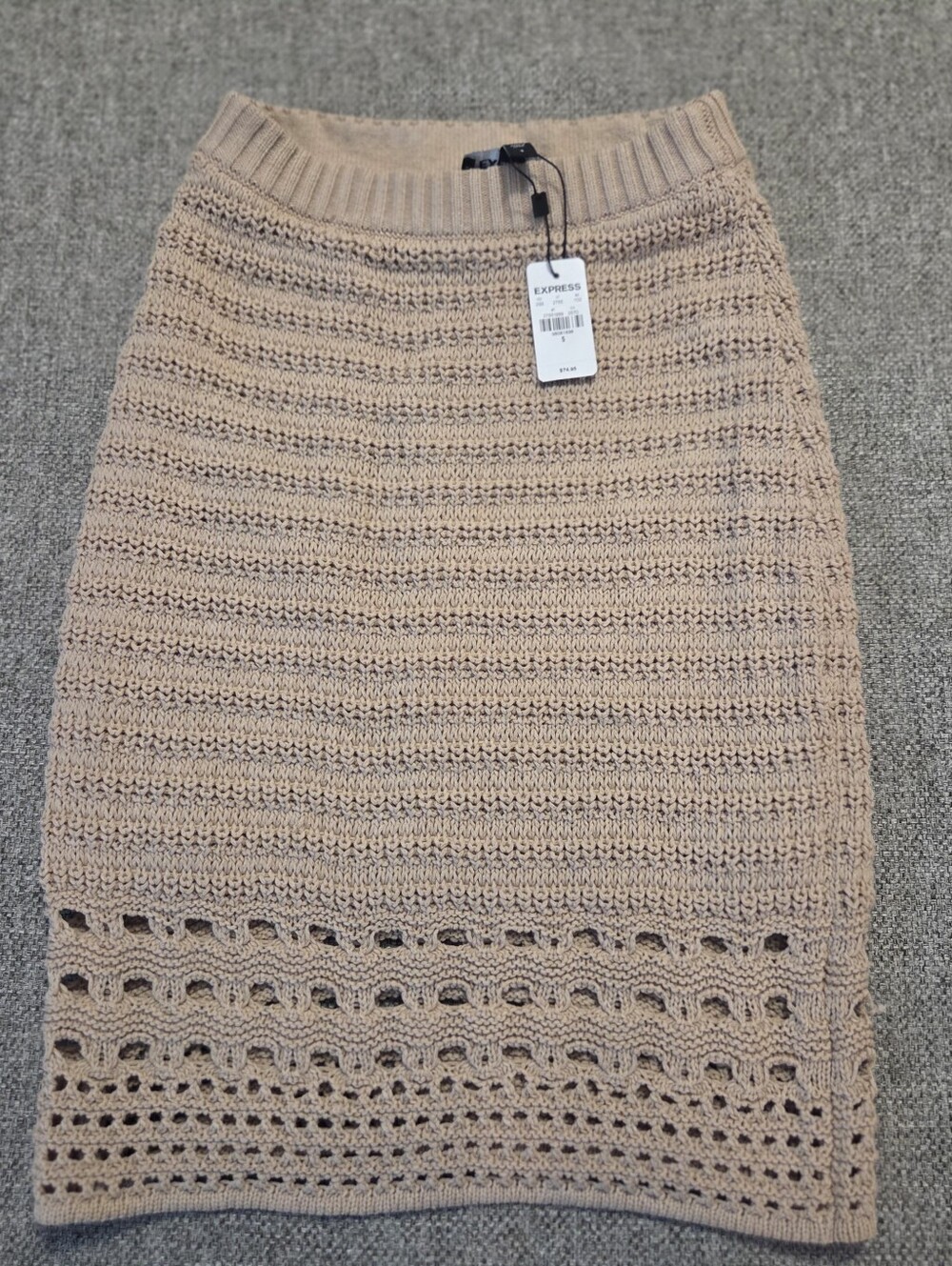 NEW Express Tan Crochet Skirt Stretchy Coastal Lined Womens Small Boho Festival